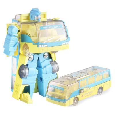 China 2020 Newest Small Diecast Toy Alloy Diecast Car Transform Robot Toy Bus Change Into Robot Toy for sale