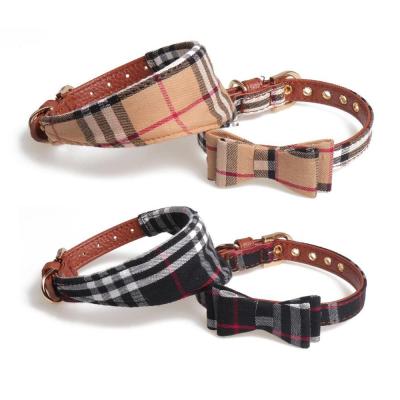 China Viable Wholesale Dog Bandana and Bow Tie Collar Set Plaid Scarf Bibs Neckerchief Collar Set for sale