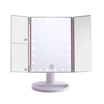 China Cheap Comestic Mirror Makeup Mirror Triple Square Shape Portable LED Lighted Beauty Vanity Makeup Mirror for sale