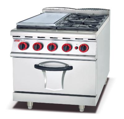 China Smoothtop Stainless Steel Commercial Gas Stove with 4 Burner with Lava Rock Grill with Gas Oven for sale