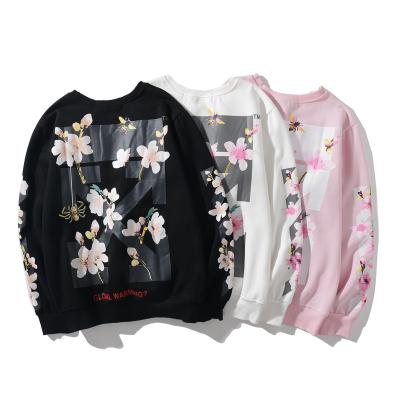 China 2022 Anti-Wrinkle Mens Streetwear Flower Print Crewneck Loose Pink Sweatshirt CYC500 for sale