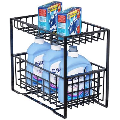 China Sustainable High Quality Black Metal Mesh Storage Organizer Shelf Under Sink Kitchen Rack for sale