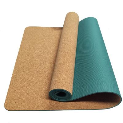 China Factory Price Non-slip High Quality Fitness Nature Printed Design Wooden Cork Tpe Yoga Mat for sale