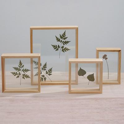 China Rustic Natural Wood Picture Frame With Double Tile Glass Eco Wood Picture Frame for sale