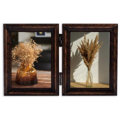 China Rustic Portrait And Landscape Hinged Picture Frame Desktop Or Wall Mounted Photo Frame Antique Plastic Double 4x6 Iron 4 Color for sale