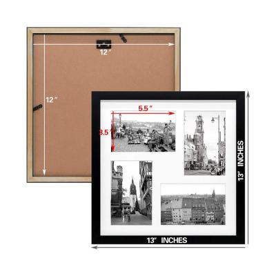 China Retro 12x12 black wood frame with white mat - shows four 4x6 photos - square collage frame for sale