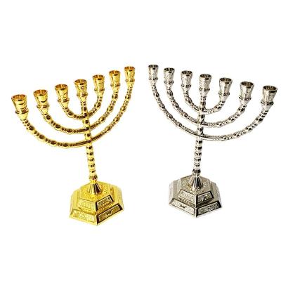 China Home Decoration 20x16cm Menorah Candle Holders Religions Candelabra Hanukkah Candlesticks 7 Branch Jewish Candle Holder for sale