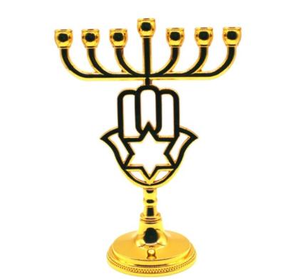 China Gold Home Candle Holders Menorah Decoration Votive Brass Candelabra Star Of David for sale