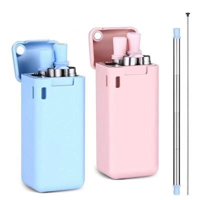 China Stocked Reproducible Collapsible Silicone Telescopic Straws Stainless Steel Silicone Environmental Friendly Straws for sale