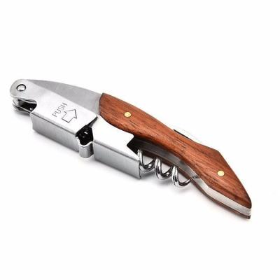 China Viable Professional Wine Opener Solid Wood Handle Wine Corkscrew with Beer Bottle Opener and Foil Cutter for sale