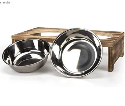 China BAMBOO Customization Cat Bowl Small Dogs Bowl OEM Stainless Steel Bowls Wooden Pet Feeder for sale