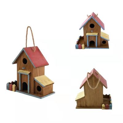 China 2in1Bird House&Bird Sustainable Feeder Wooden Bird Houses For Outdoor 3 Hole Bird Nest House Hanging Cage for sale