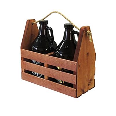 China Solid Custom Craft Lovers Wooden Gift Box 2 Bottles 64oz Fully Assembled Portable Beer Carrier Case for sale