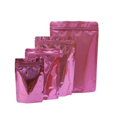 China New Design Hot Selling Disposable Matte Stand Up Food Zip Lock Plastic Packaging Bag Glossy Pink Aluminum Foil Bag for sale