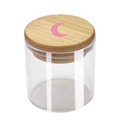 China Crescent Patterned Glass Jar Food Storage Jar Wooden Airtight Lid Seal Glass Jar Dustproof Box for sale