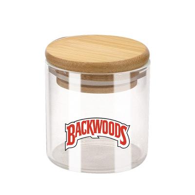 China Wood Glass Back Wooden Airtight Lid Jar Household Products Storage Seal Glass Jar Food Storage Dustproof Jars for sale