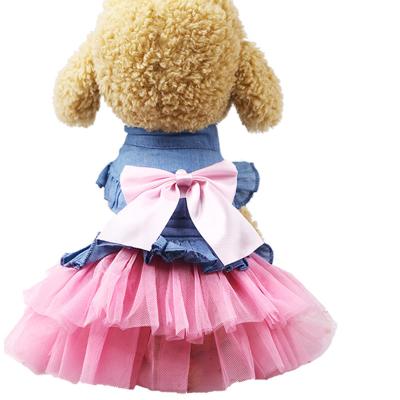 China Stocked Dog Clothes Dress Pink Yarn Skirt Sleeveless 2 Legs For Teddy Pomeranian French Bulldog Designer Dog Clothes for sale