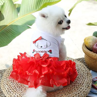 China Stocked Dog Clothes Dress Yarn Skirt Bowknot Element 2 Puffy Legs For Teddy Pomeranian Designer Dog Clothes for sale