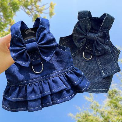 China Stocked Bow Denim Skirt for Dog Clothes Dress 2 Legs Sleeveless for Teddy Pomeranian French Bulldog Designer Cat Clothes for sale