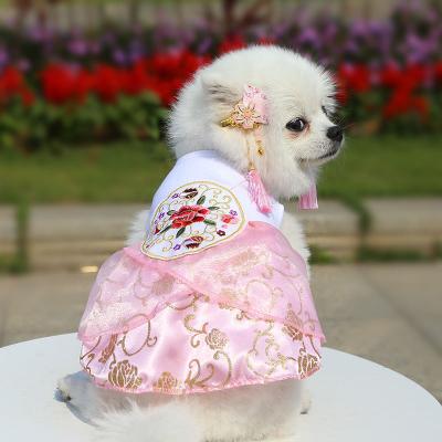 China Stocked Summer Hot Custom Embroidered Pet Puppy Dress Wholesale Dog Clothes for sale