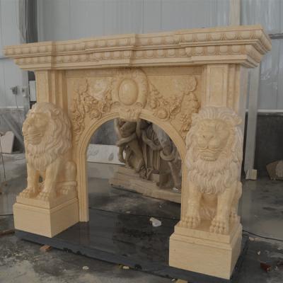 China Modern popular design artificial marble fireplace mantel with lion for sale