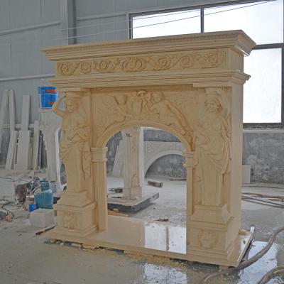 China Traditional Home Use European Design Antique Stone Fireplace Surrounds for sale