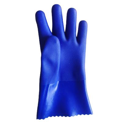 China Anti-smash Blue Color PVC Gloves with Guantlet Cuff Chemical Resistance Work Gloves CE Certified for sale