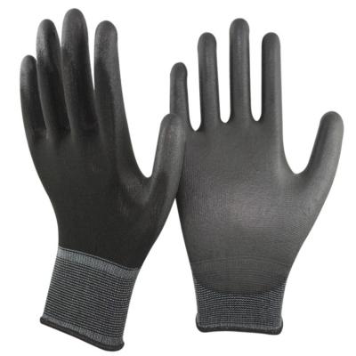 China Anti-slip OEM Black Work Gloves PU Dipped Coated Safety Gloves Industry Polyester Construction Glove for sale