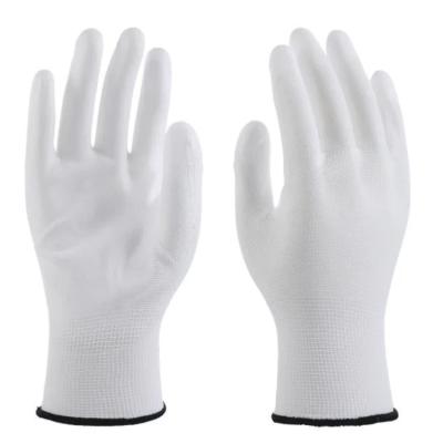 China Anti-slip Custom White Polyester PU Coated Industrial Gloves Safety Outdoor Work Gloves Pu Gloves for sale