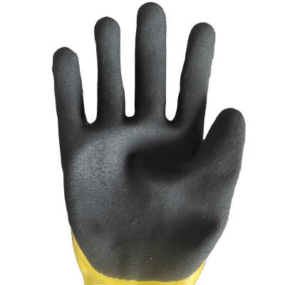 China Anti-slip 13G polyester shell with latex sandy double palm coated gloves for sale