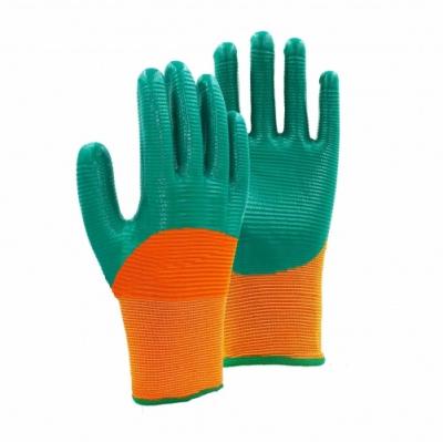 China Anti-slip 13G polyester shell latex foam half coated gloves for sale