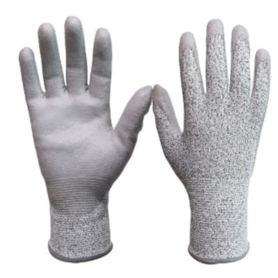 China Anti-slip Safety Automotive Mechanical Industry Cut 5 Resistant Grey PU Palm Coated Working Gloves for sale