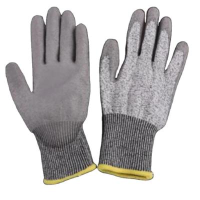 China Anti-slip Level 3 Gray PU Coated Hppe Cut Resistant Safety Work Gloves for sale