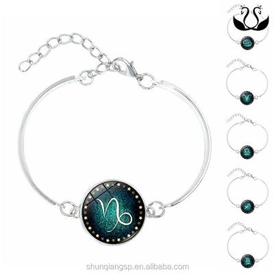 China ALLOY Europe Top Selling Jewelry Women Silver Plated Glass Zodiac Sign Bracelet for sale