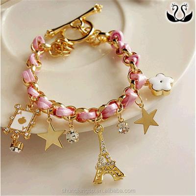 China ALLOY Korea Style Fancy New Women Star Poker Charm Leather Bracelet Jewelry for sale