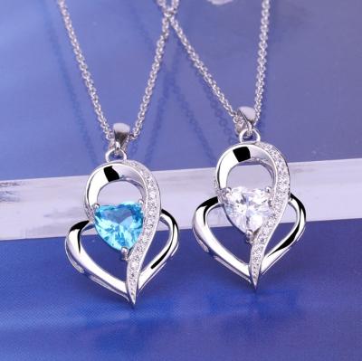 China Wholesale 925 Sterling Silver Heart Necklace Zircon Pendant Clavicular Chain Necklace for Women and Girls for sale