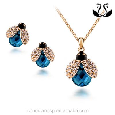 China ALLOY Fashion Wholesale Blue Animal Crystal Ladybug Shaped Pendant Earring Jewelry Set for sale