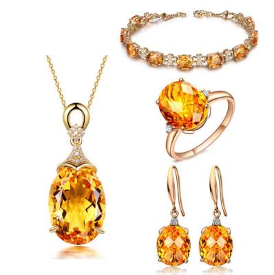 China CLASSIC Women Jewelry Set Rings High Quality 18k Gold Fashion Gift Party Western Rhinestone Topaz for sale