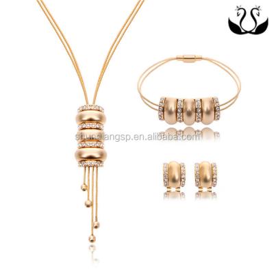 China Stainless Steel Gold Plated Steel Wire Necklace Earring Bracelet Jewelry Set for sale