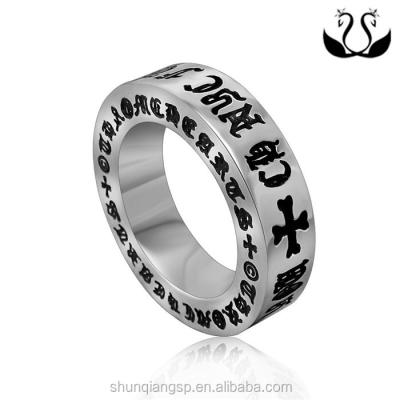 China Latest Stainless Steel 316L Black Silver Plated Punk Style Titanium Finger Men Roman Numeral Ring for sale