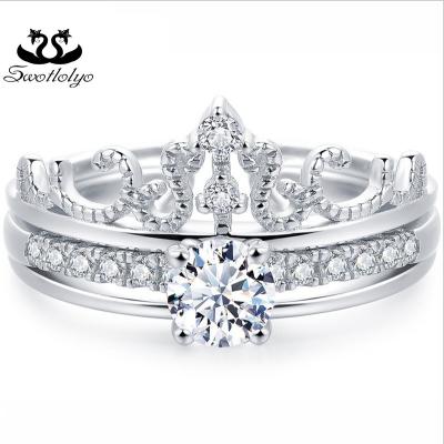 China Combination Platinum Plated Double Crown Copper Diamond Ring for sale