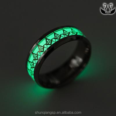 China Ally Express Cheap Wholesale Stainless Steel Men's Luminous Glow in the Dark Freemasonry Ring for sale