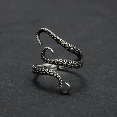 China 2017 Unique Design Punk Stainless Steel Men's Retro Punk Octopus Cuff High Polishing Adjustable Ring Unique Jewelry for sale