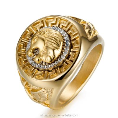 China Stainless Steel Men's Gold Color Stainless Steel Jewelry Stone Lion Lion Ring for sale