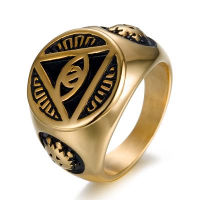 China High Grade Gold Plated Stainless Steel Men's Illuminati The All-Seeing-Eye/Stainless Steel Eye Symbol illunati pyramid casting ring for sale