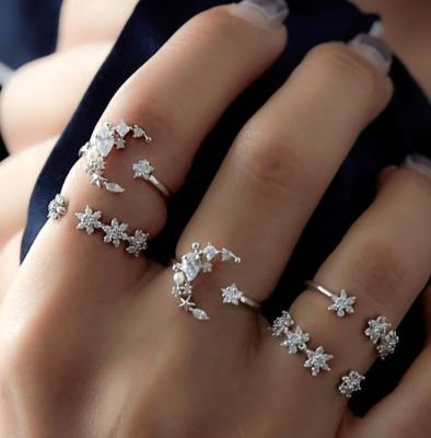 China Alloy Bohemian 5 Piece Moon Crystal Ring Set Women's Diamond Ring Retro Wedding Ring Star for sale