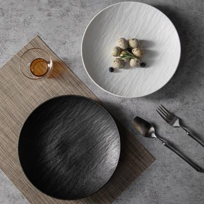 China Wholesale frosted black and white viable ceramic dinnerware home superior sense of hig white flat plate creativity soup bowl western meal for sale