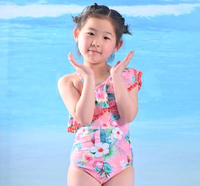 China 2021 New Style Viable One-Piece Romper with Pompom Tendr and Hawaii Printing Reuse-Fabric Swimsuit Swimwear for sale