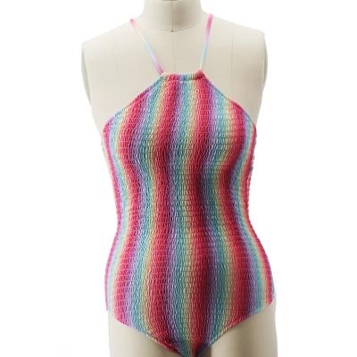 China Beautiful 2022 New Style Rainbow Printing Swimwear Breathable Fashionable Design One-Piece Beachwear Swimwear for sale