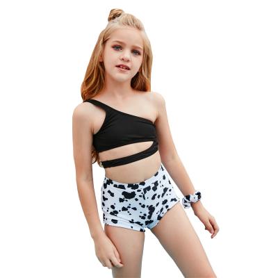 China 2021 new style children's bikini Anti-UV swimwear with bandeau style summer reused fabric two pieces one set swimwear for sale